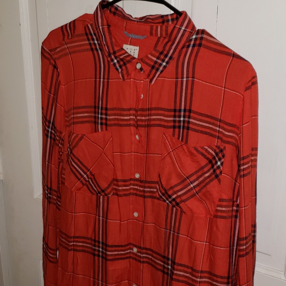 Hot orange soft plaid shirt